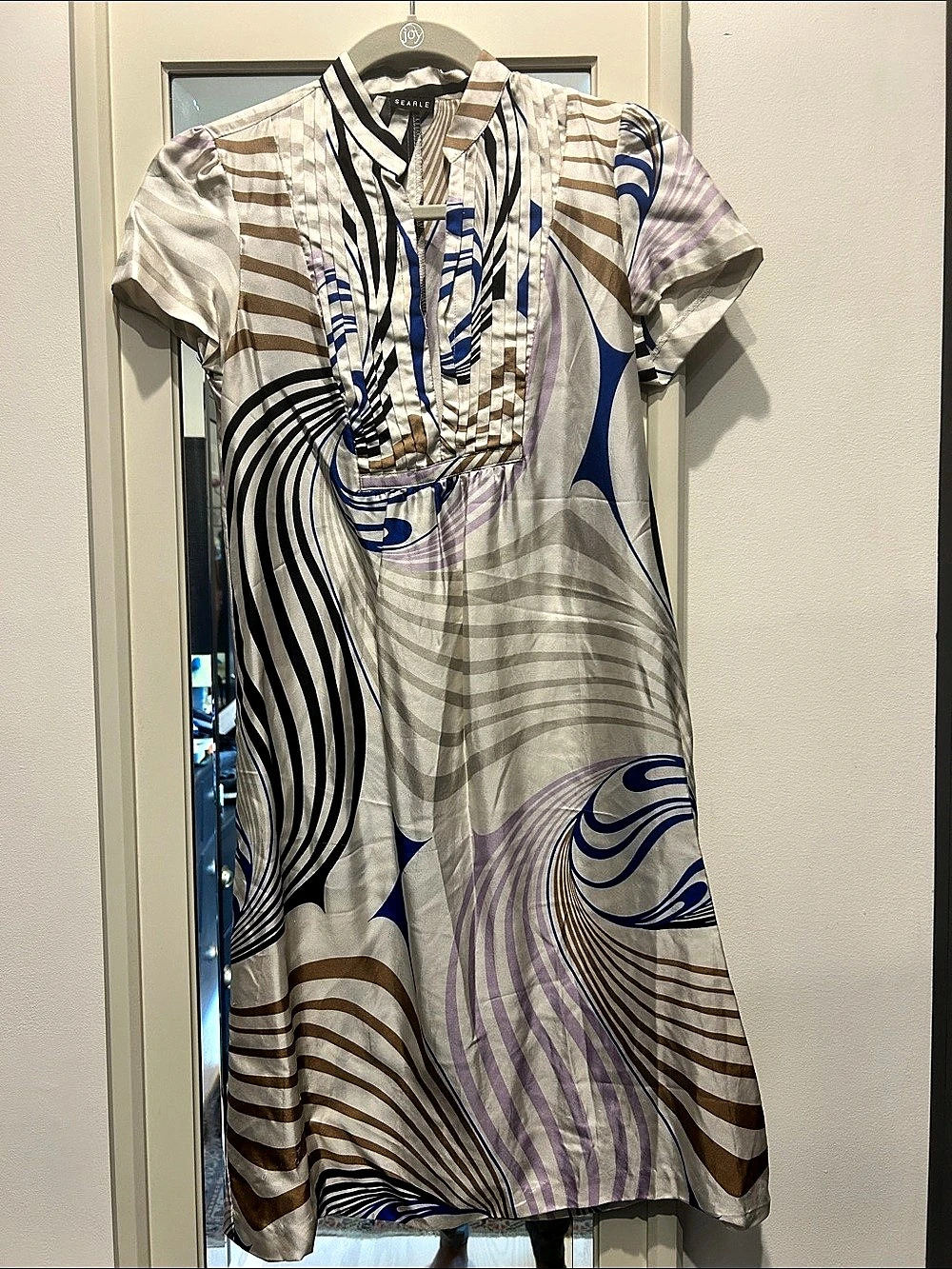 Searle abstract Print Mini Dress in White & Blue EUC